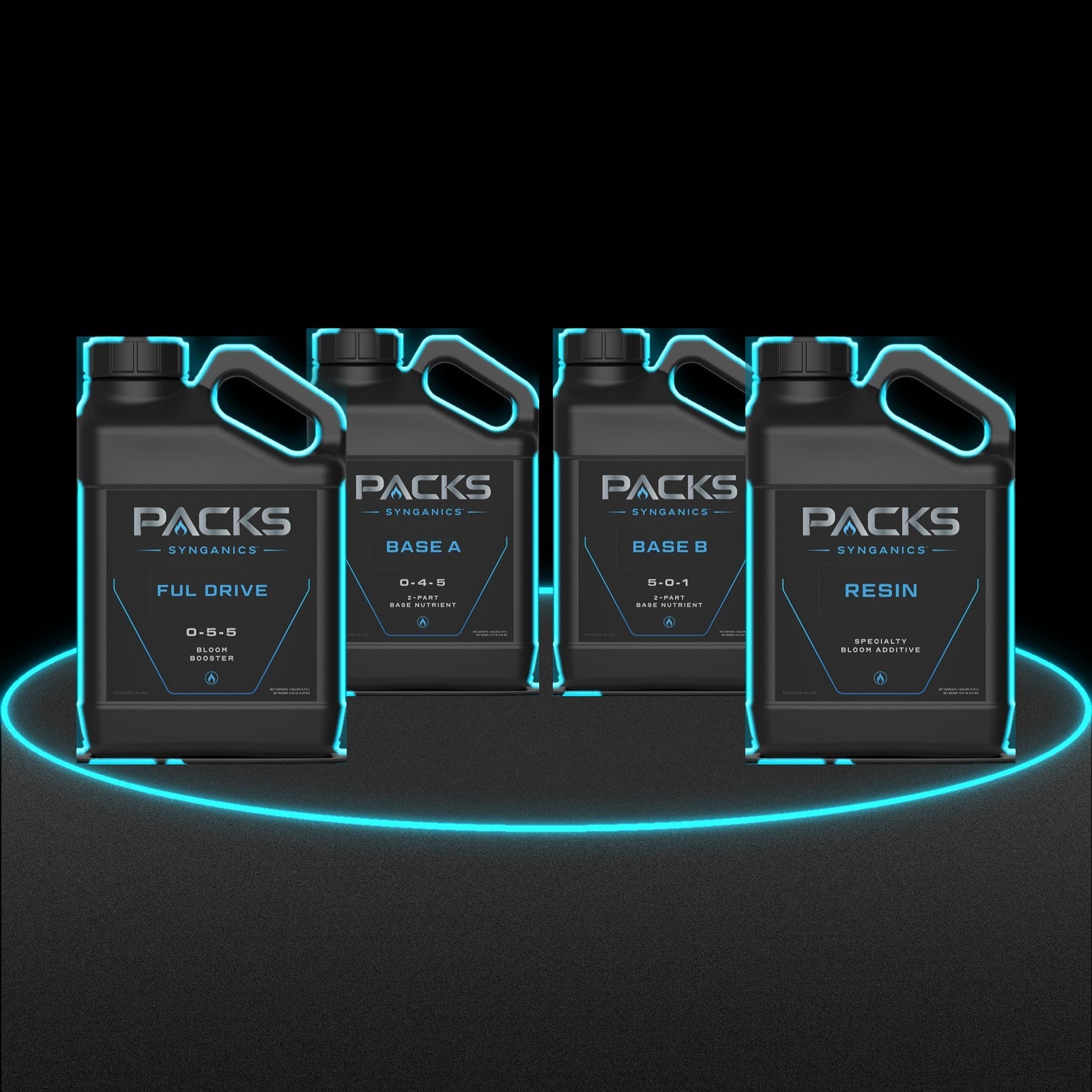 The PACKS liquid line: Base A, Base B, Ful Drive and Resin